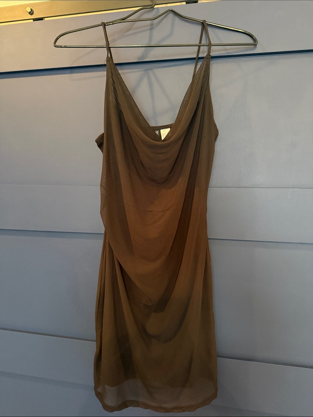 H&M Brown Draped Cowl-Neck Spaghetti Strap Mini Dress